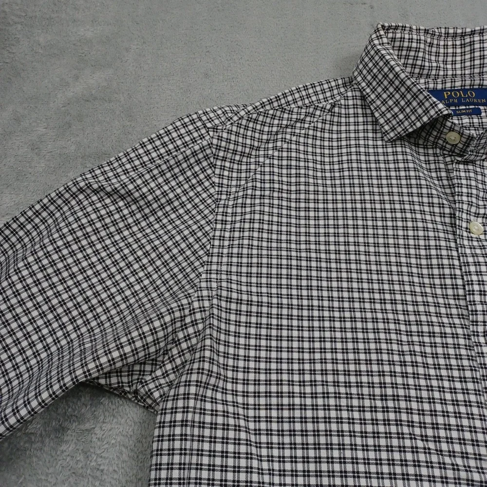 Ralph Lauren Shirt Mens Medium Black Slim Checked Button Up Preppy Long Sleeve